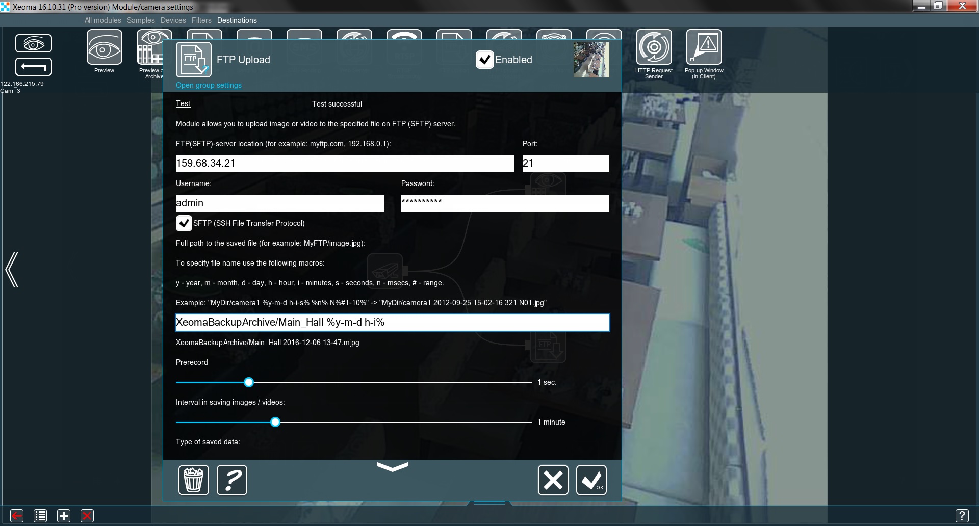 Setting up FTP upload in Xeoma