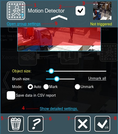Interface of settings window in Xeoma software