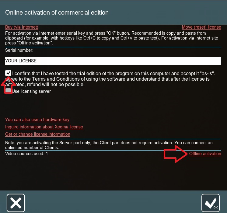 Offline activation in Xeoma video surveillance software