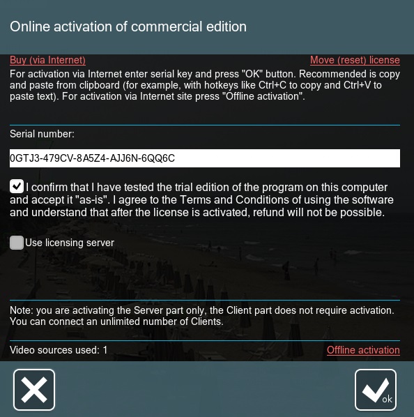 Enter license number and press OK