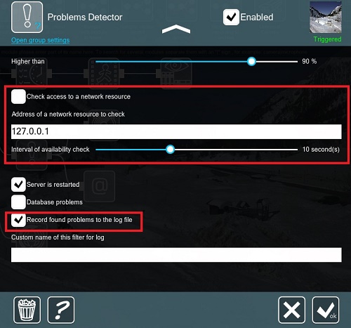  Xeoma's Problems detector checks the availability of a network resource