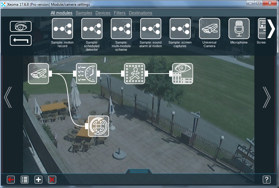 Xeoma chain containing a camera and a web server module for webcam streaming