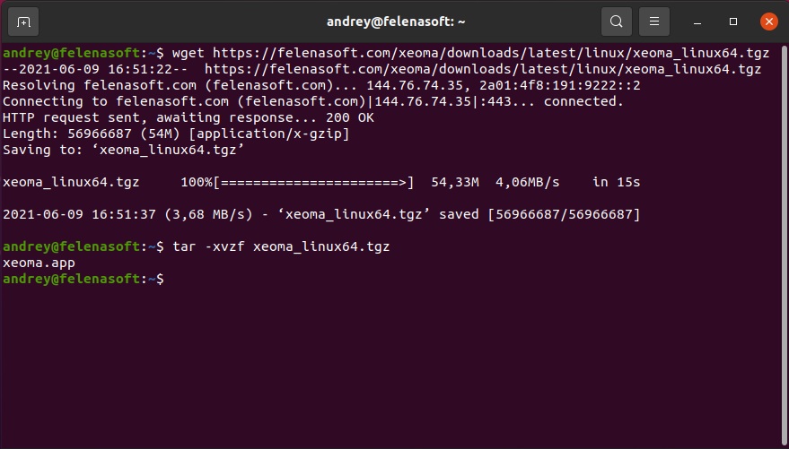 Manual for Xeoma video surveillance software for Linux without graphical shell: Download the right file and unpack