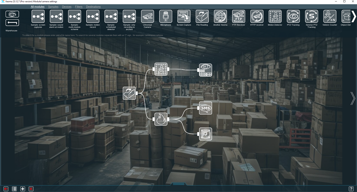 Detecting the fires in warehouses with Xeoma