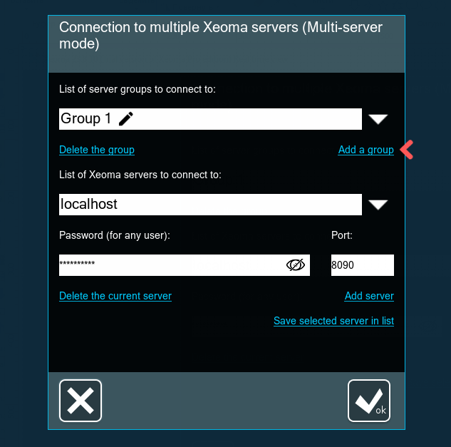 Multiserver mode setup dialog: configuration of Groups