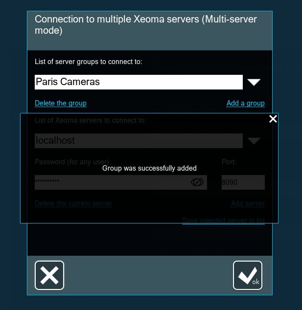 Multiserver mode setup dialog: Group successfully added