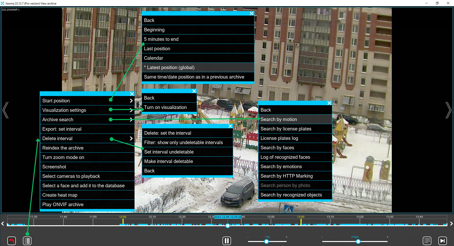 Options of the archive menu