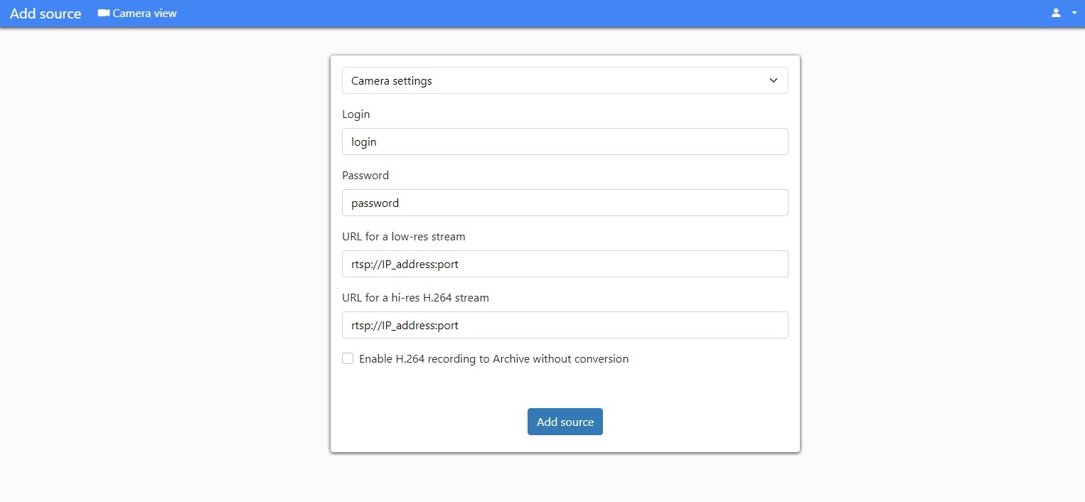 Web browser interface in Xeoma has auto search for cameras