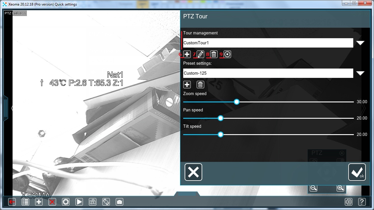 In Xeoma video surveillance program PTZ tours can be created, edited or removed