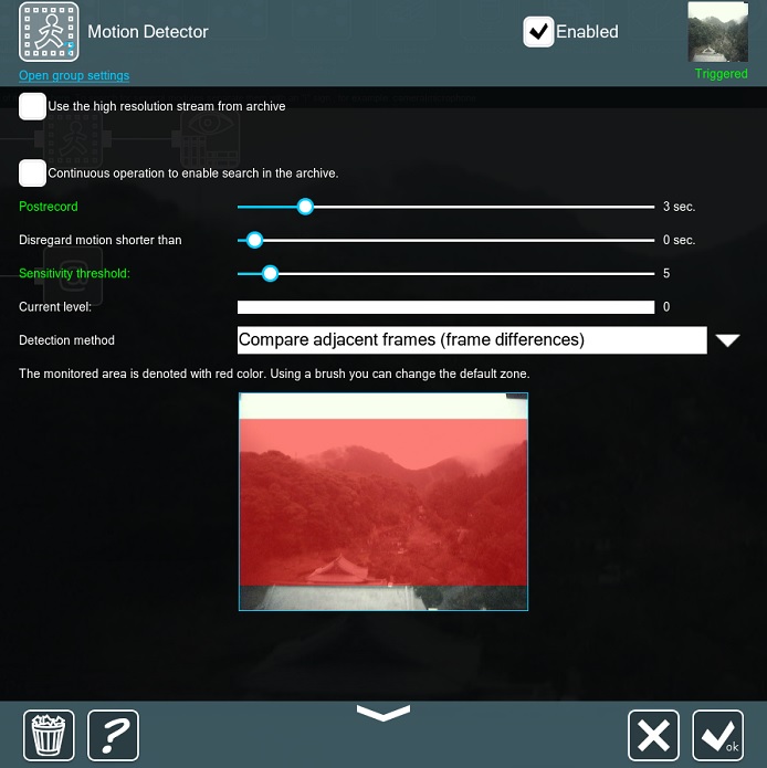 Xeoma video surveillance motion detector settings
