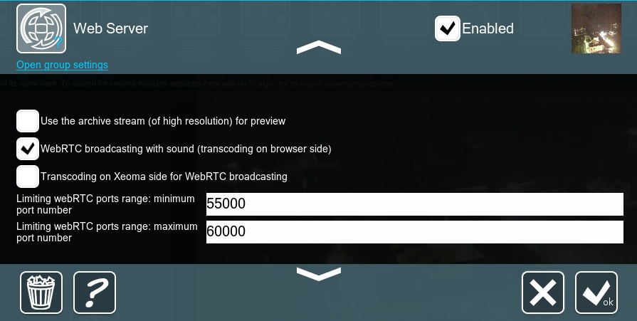webRTC streams from Xeoma video surveillance software can be used for broadcasts in your site